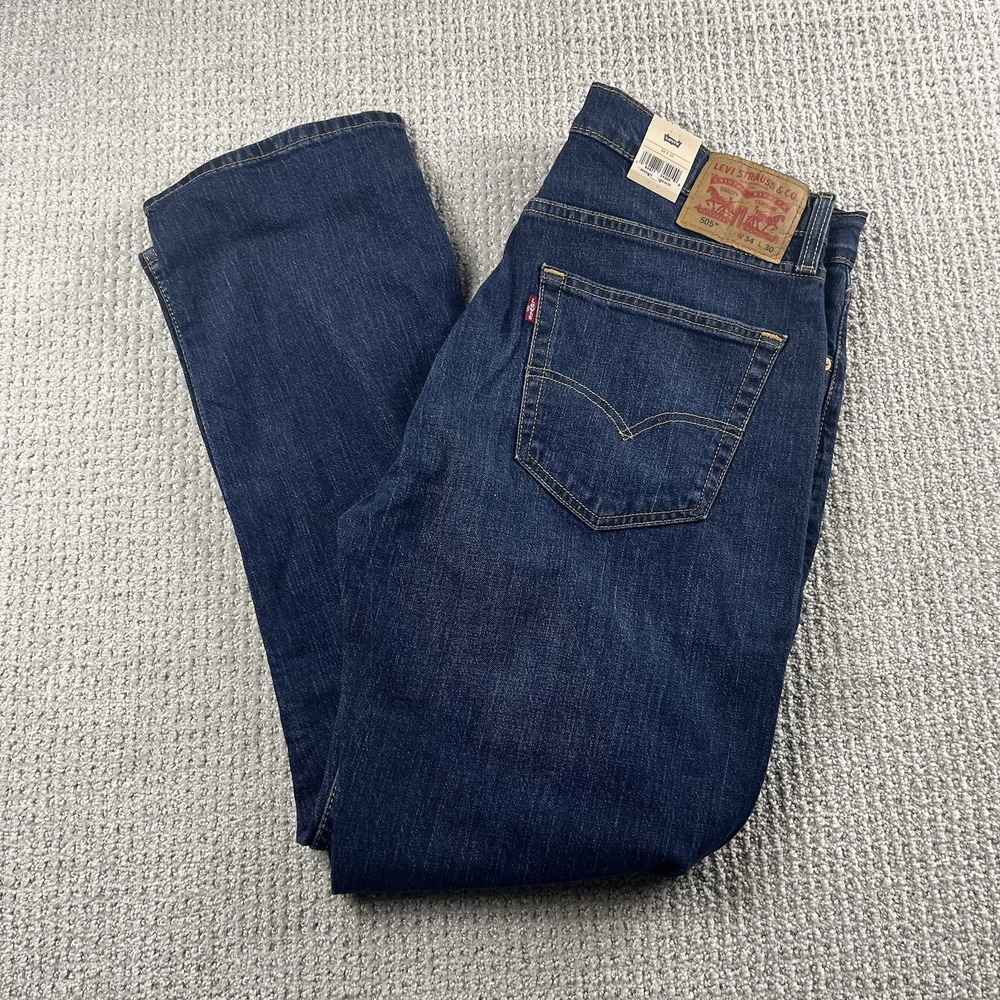 Levis 505 Jeans Men's 34x30 Blue Denim Regular Straight Leg Eco Ease NWT Pants